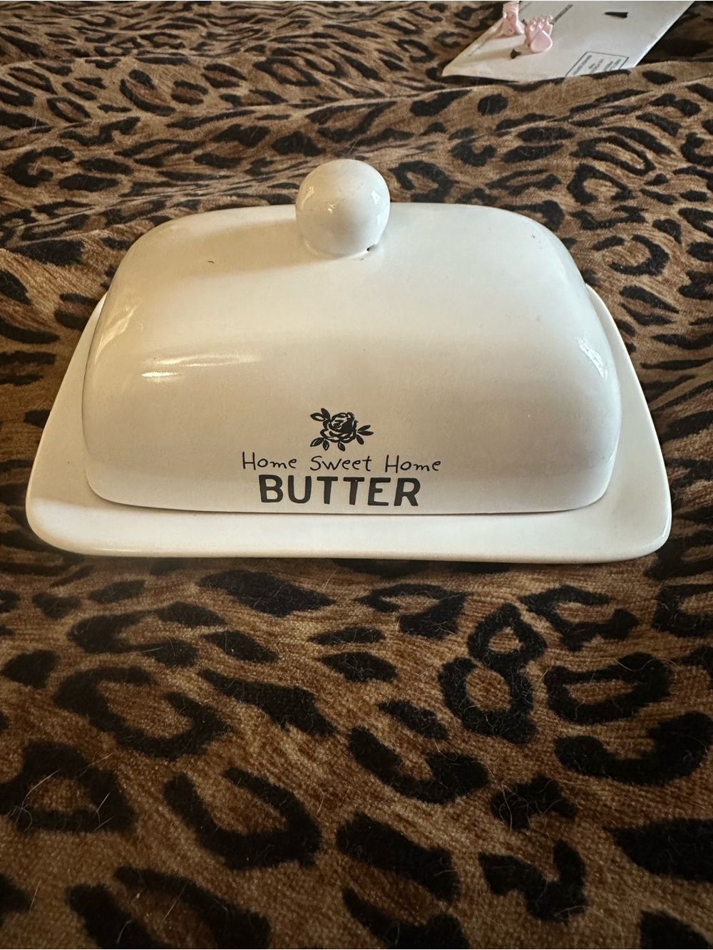 Home Sweet Home Ceramic Butter Dish - White